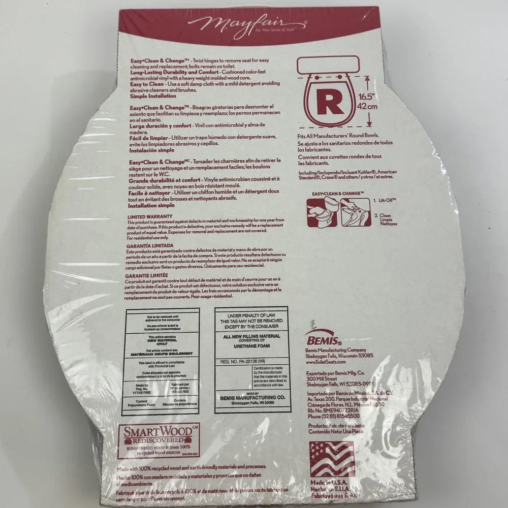Mayfair 13EC 047 Soft Round Toilet Seat Black Easy Clean &‎ Change Cushioned y2k